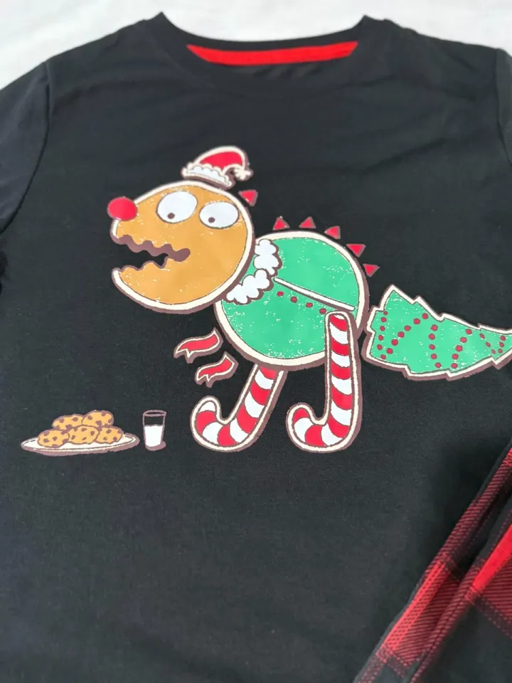 Cat & Jack Boy's Long Sleeve Christmas Pajama Set 2pc Black Red Plaid Cookie