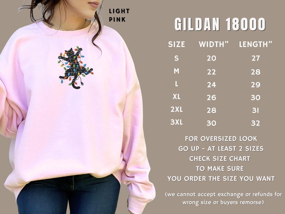 Black Cat Embroidered Sweatshirt Festive Lights Jumper Funny Holiday Jumper Cute Gift for Cat Lover Ugly Sweater Cozy Gift Cat Embroidery