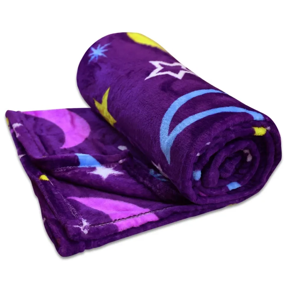 Moon & Stars Purple Plush Throw Blanket