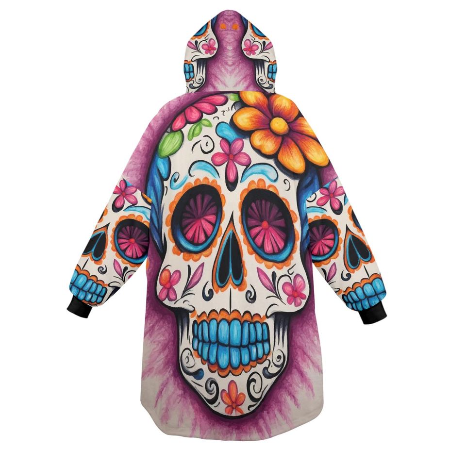 Sugar Skull Blanket Hoodie Da De Los Muertos Chicano Personalized Blanket