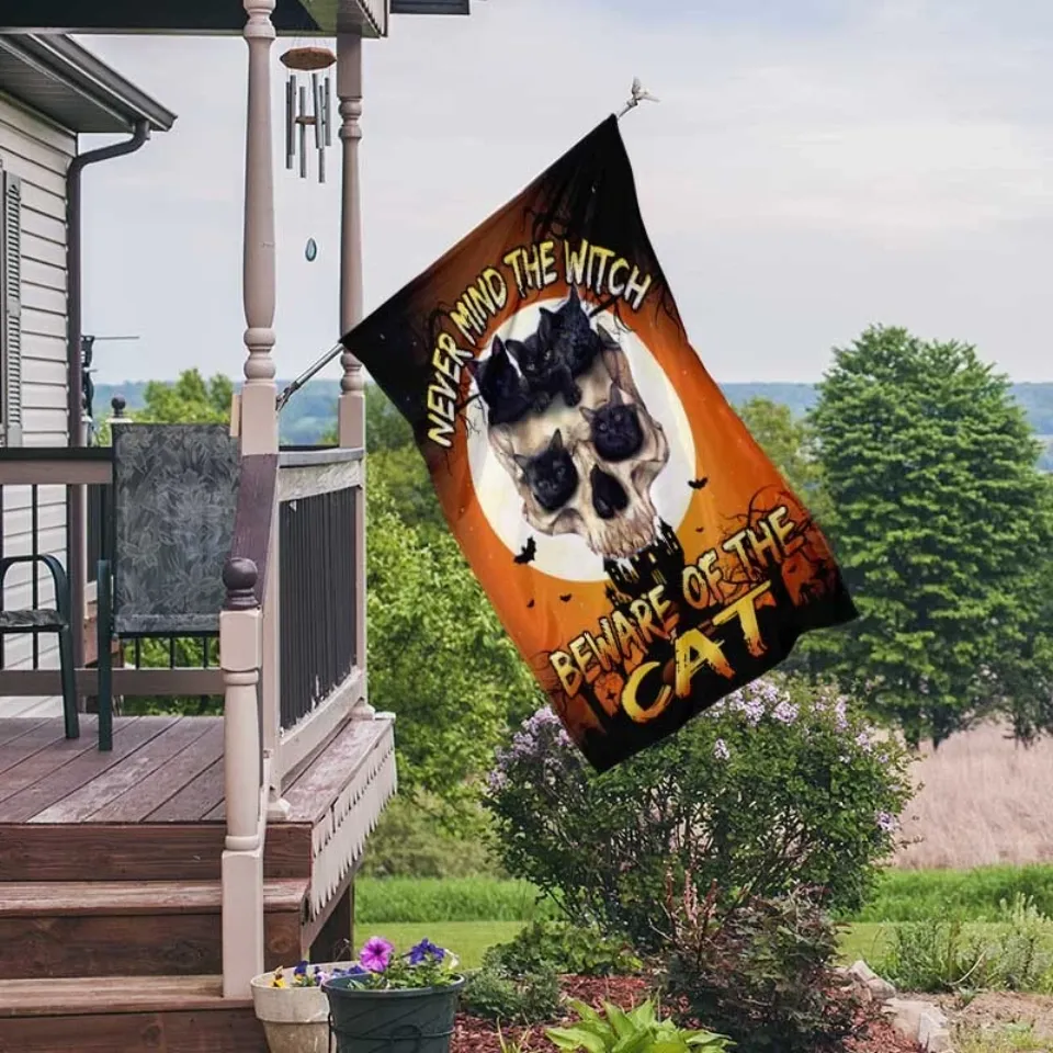 Halloween Never Mind The Witch Beware Of The Cat Flag, Cat Witch Flag