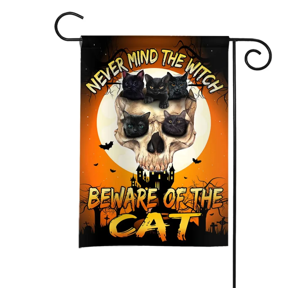 Halloween Never Mind The Witch Beware Of The Cat Flag, Cat Witch Flag