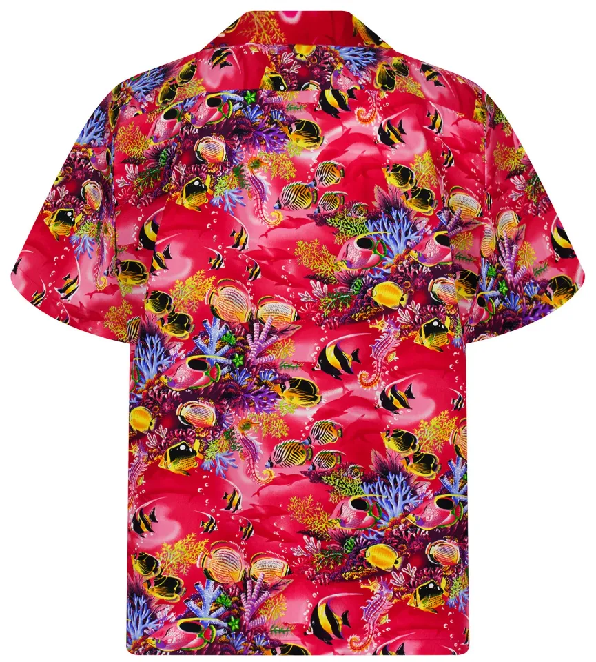 KY's Original Hawaiian Shirt Aquarium Fish Coral Red