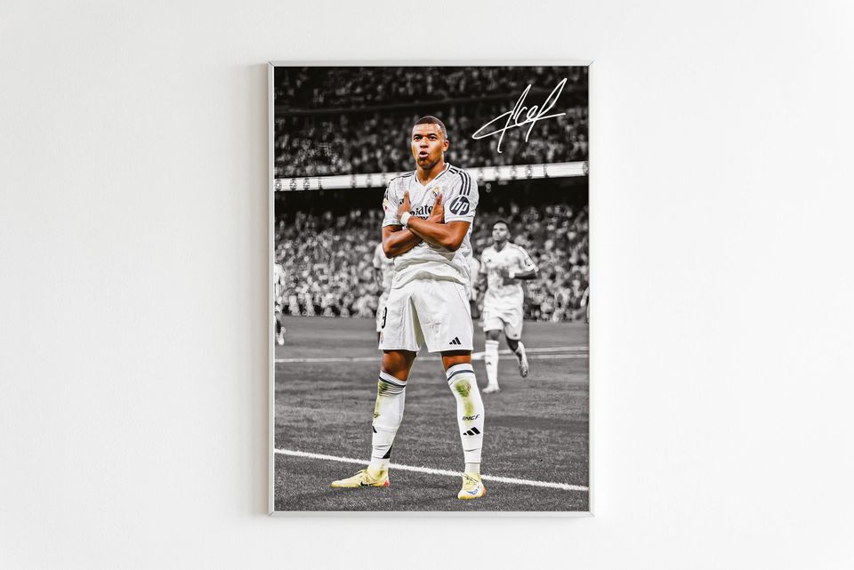 Kylian Mbappe Signed Football Poster