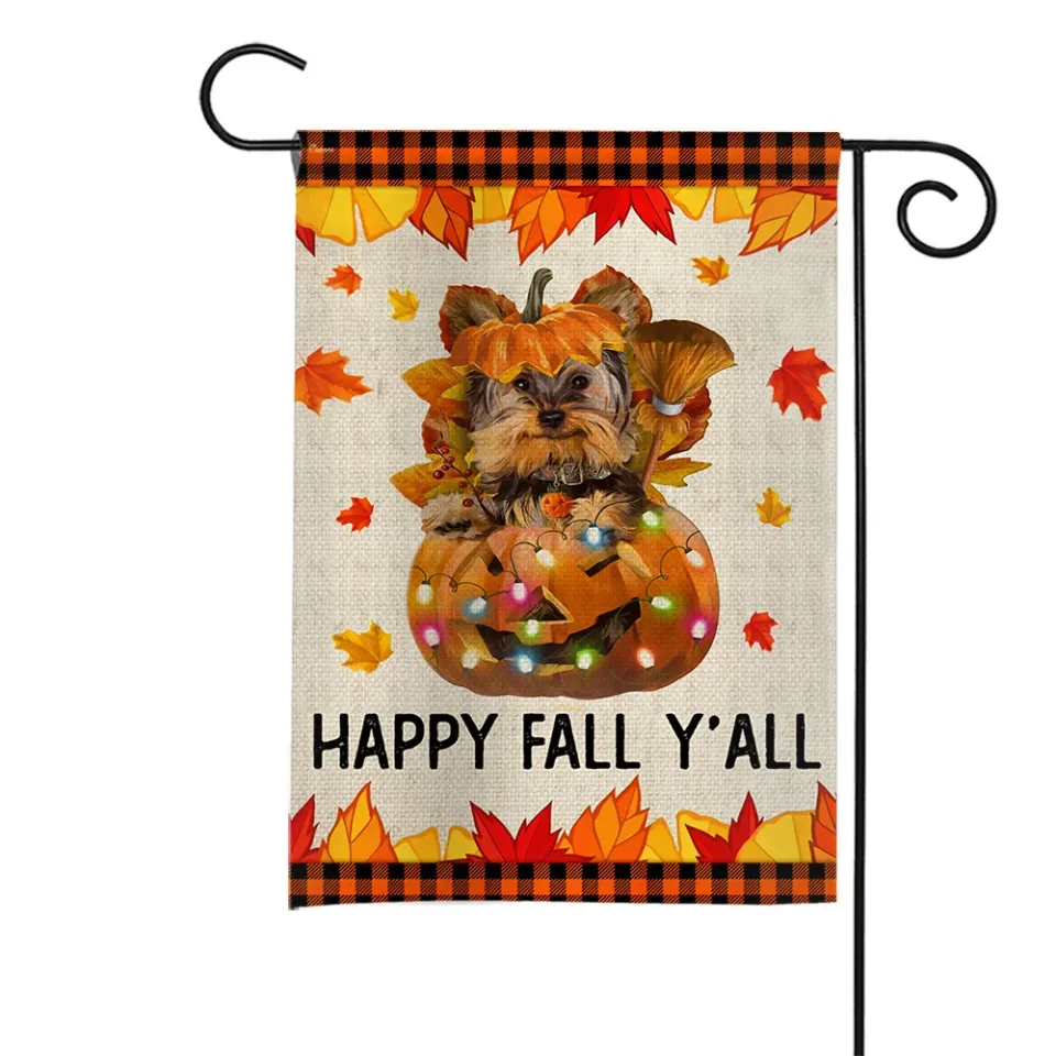 Yorkshire Terrier Dog Happy Fall Y'all Flag, Happy Thanksgiving Yorkie Dog Flag