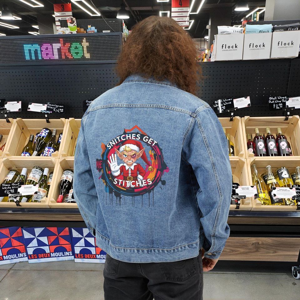 Snitches Get Stitches Denim Trucker Jacket Men’s Streetwear