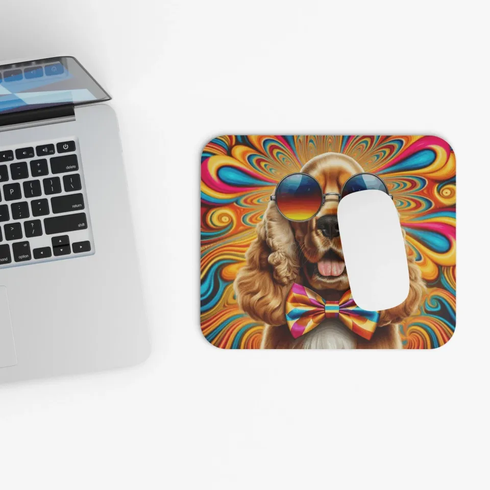 Rectangle Mouse Pad Blond Cocker Spaniel in Sunglasses Psychedelic
