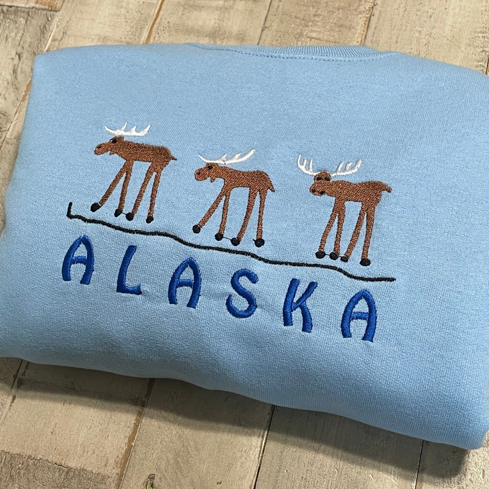 Alaska Moose Embroidered Crewneck Sweatshirt