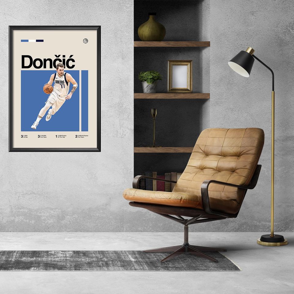 Luka Doncic Poster - Minimalist Mid century Modern Basketball Wall Art Print