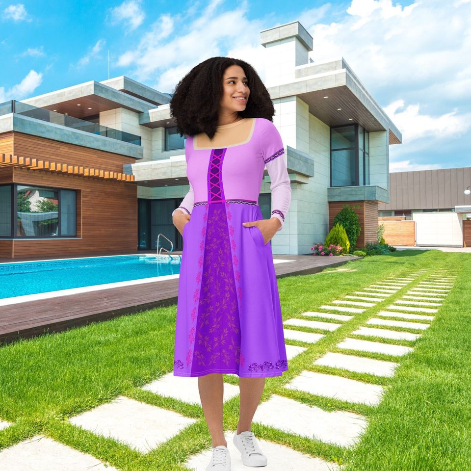 Purple Princess Long Sleeve Midi Dress