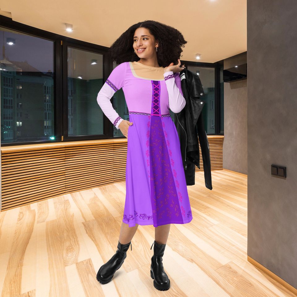 Purple Princess Long Sleeve Midi Dress