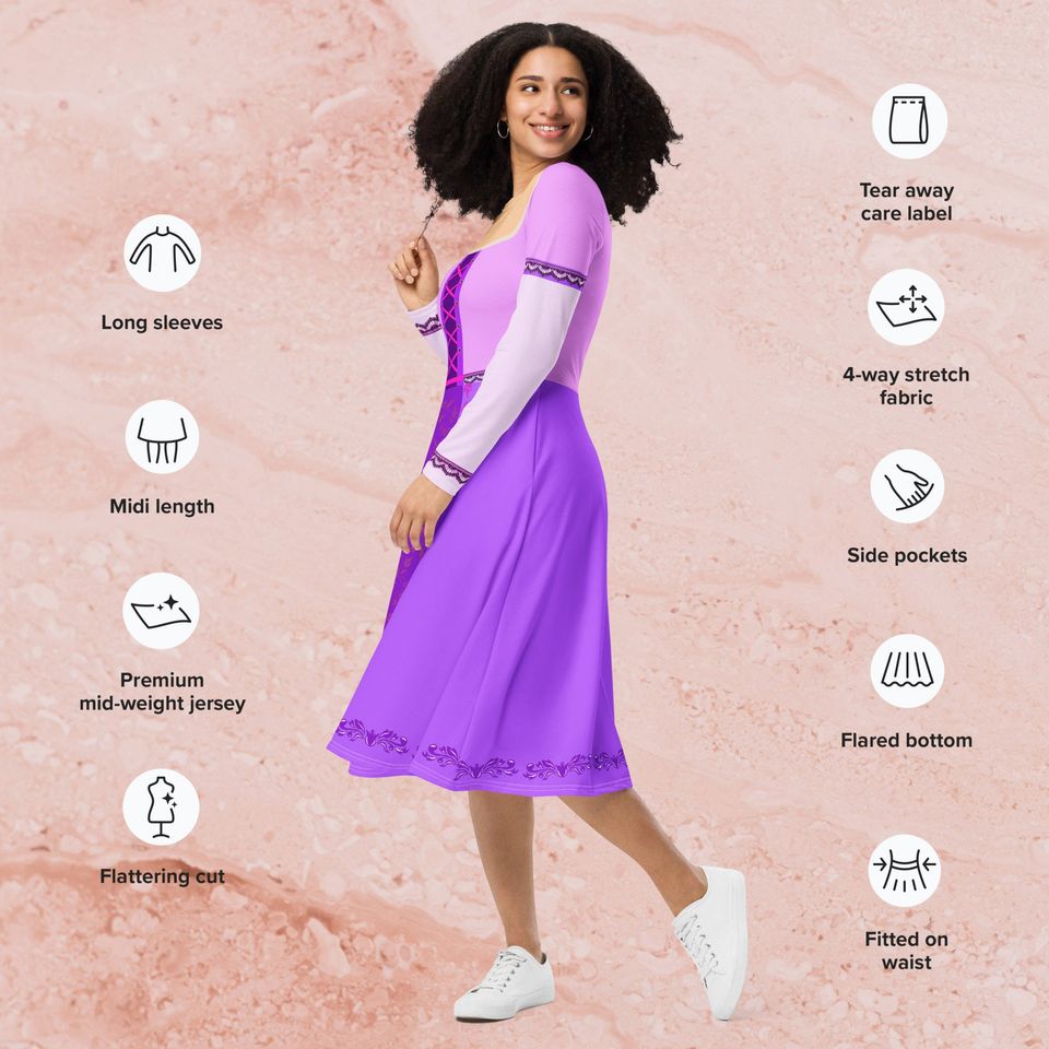 Purple Princess Long Sleeve Midi Dress