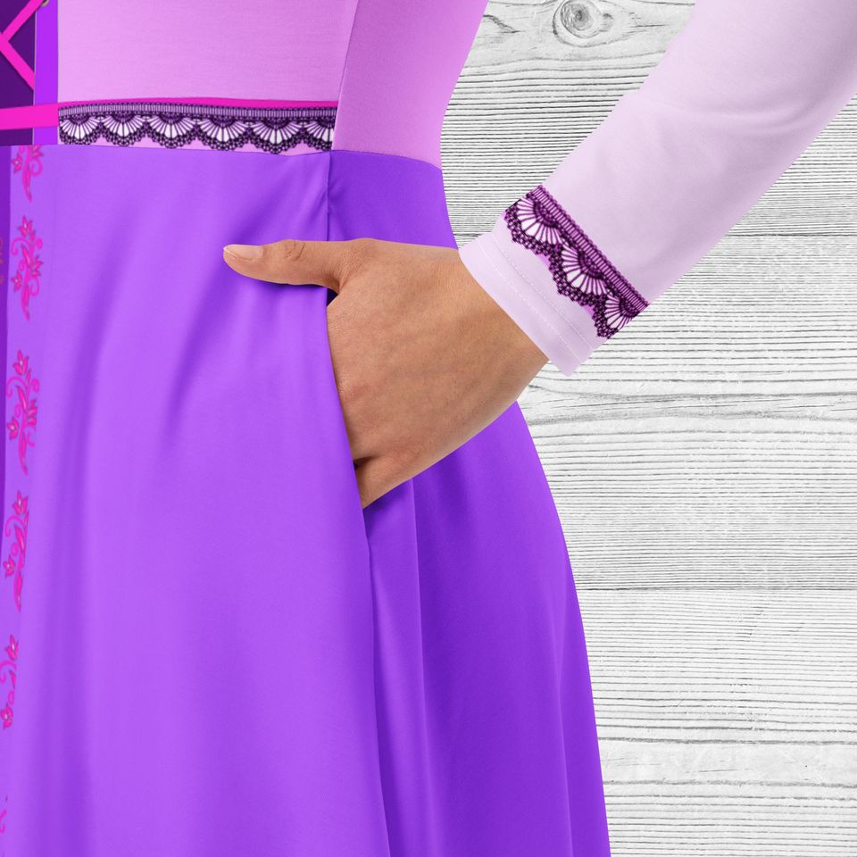 Purple Princess Long Sleeve Midi Dress