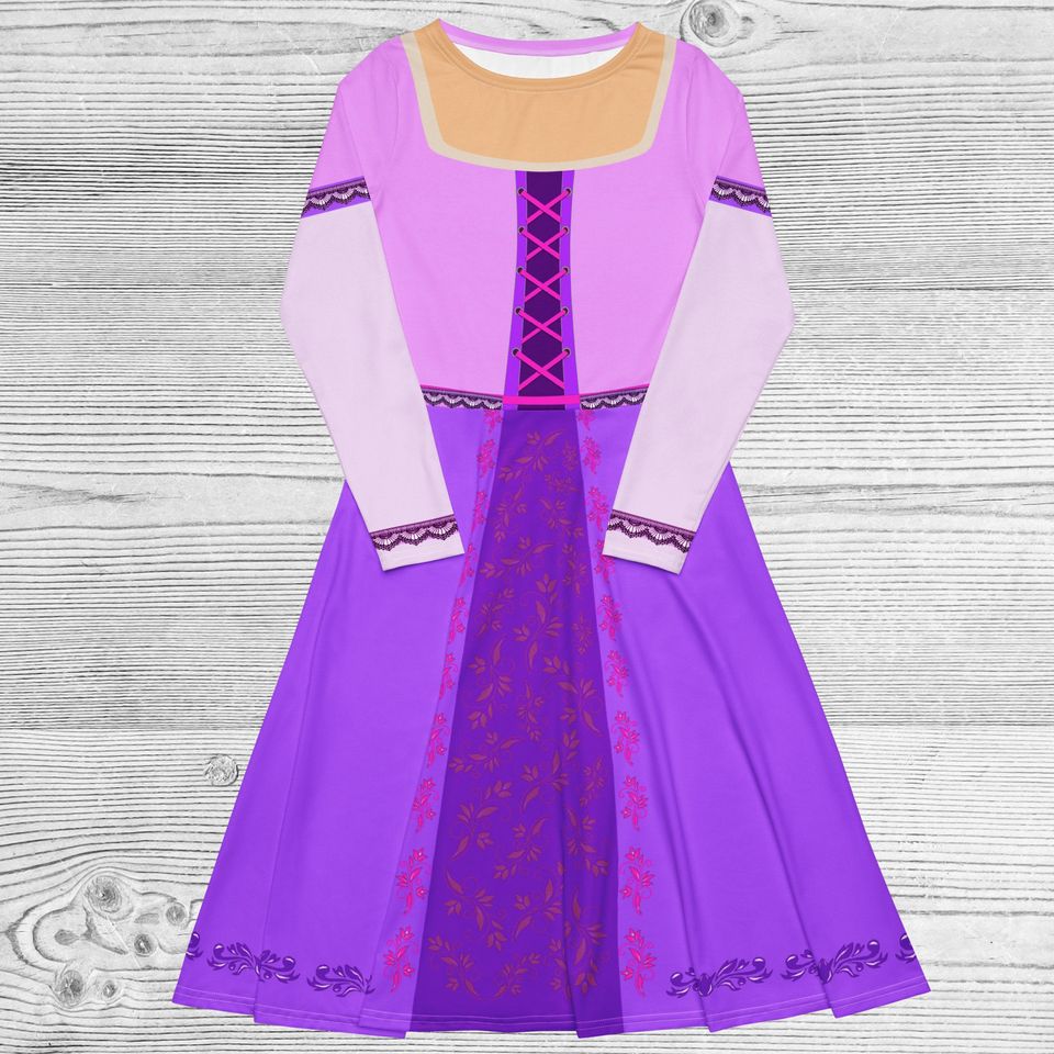 Purple Princess Long Sleeve Midi Dress
