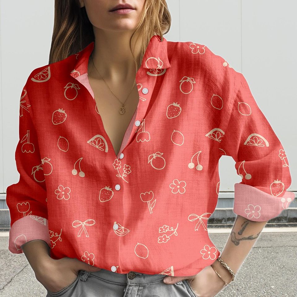 Tropical Fruit Blouse for Women, Casual Beach Top