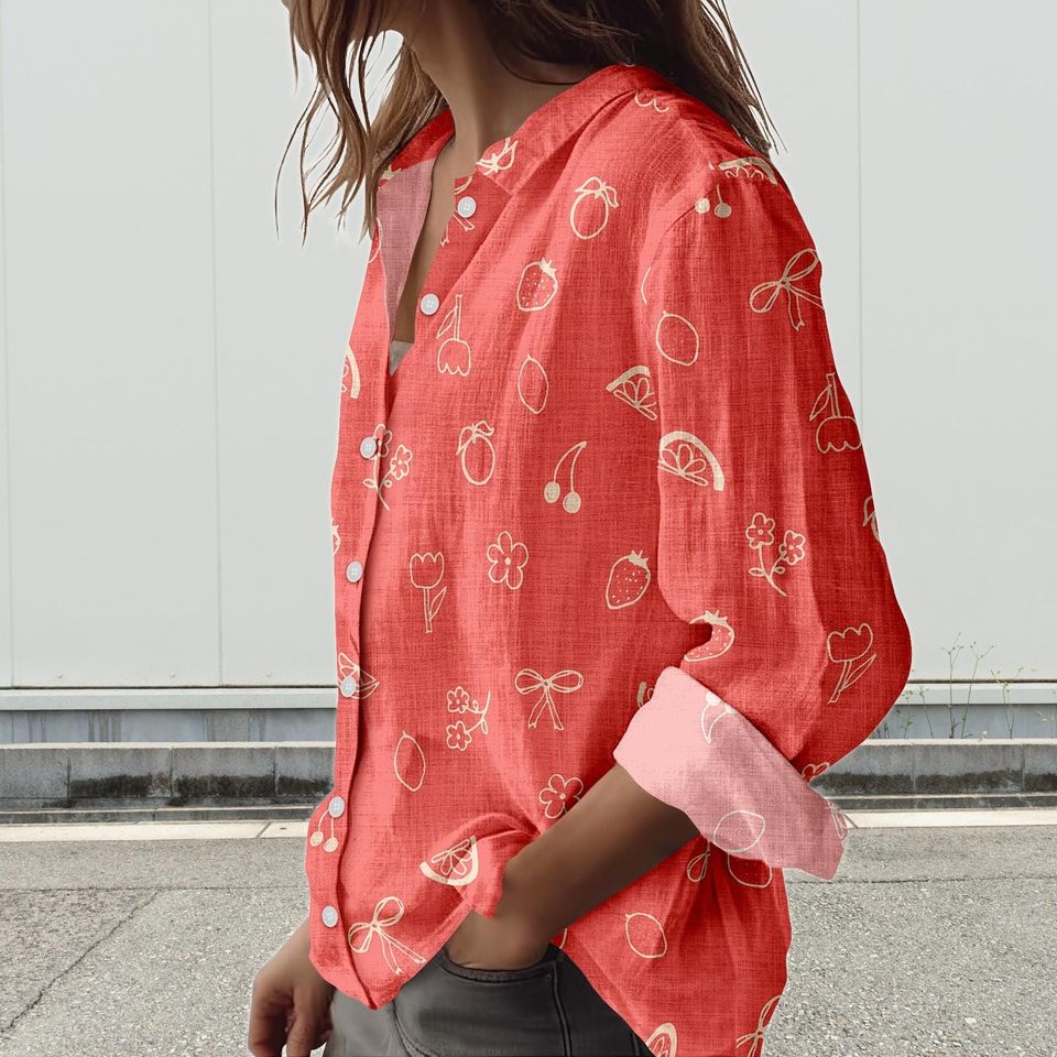 Tropical Fruit Blouse for Women, Casual Beach Top