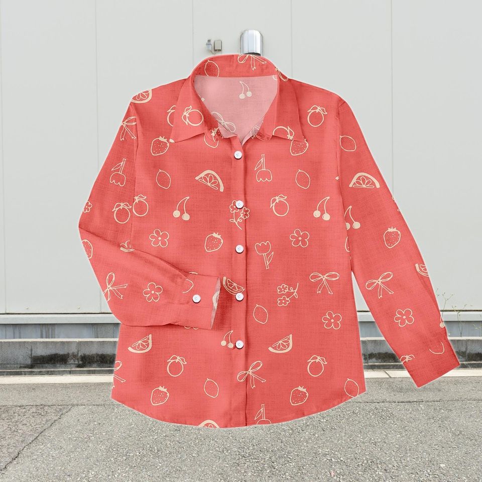 Tropical Fruit Blouse for Women, Casual Beach Top