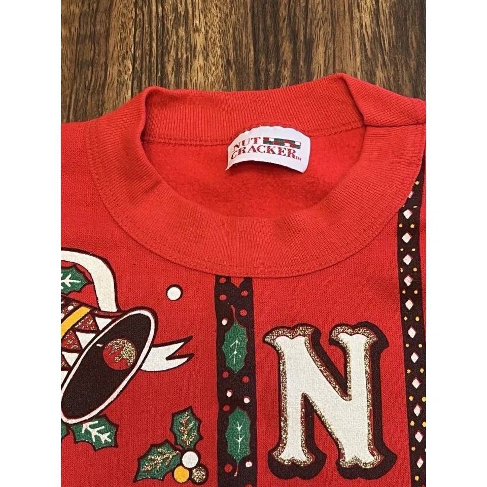 Vtg Nutcracker Red Sweatshirt Womens Sz M Ugly Christmas Sweater Holiday