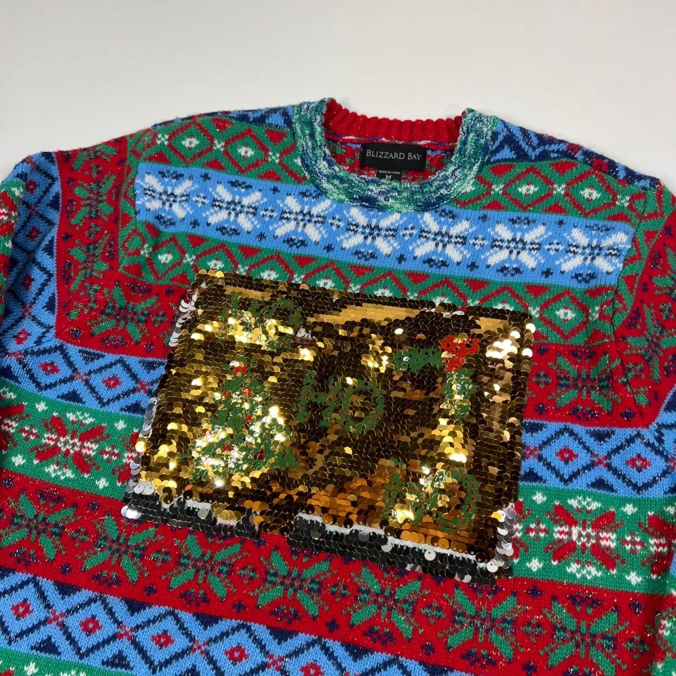 Blizzard Bay Ugly Christmas Sweater Mens Medium Multicolor Knit Ho Ho Ho