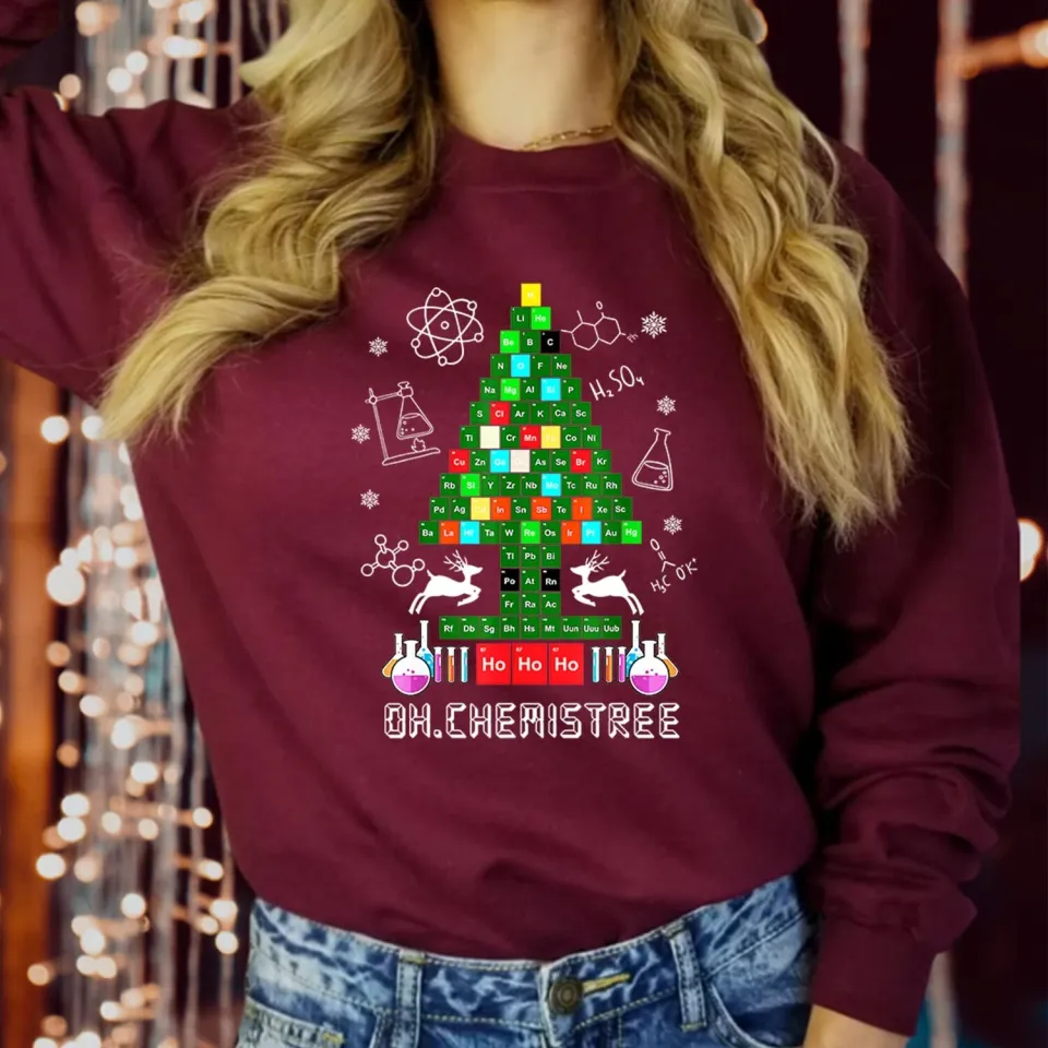 Chemistree Science Nerd Geek Periodic Table Christmas Sweatshirt