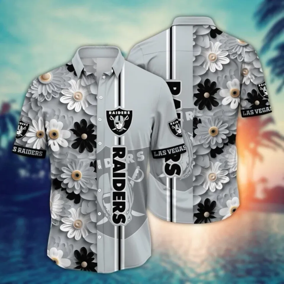 Las Vegas Football Modern Floral Stripe Hawaiian Shirt, Gift for Fan