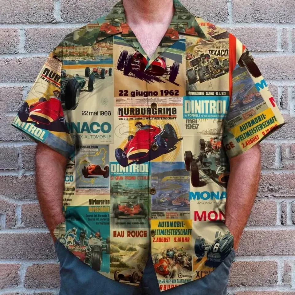 Racing Car Hawaiian Button Down Shirt