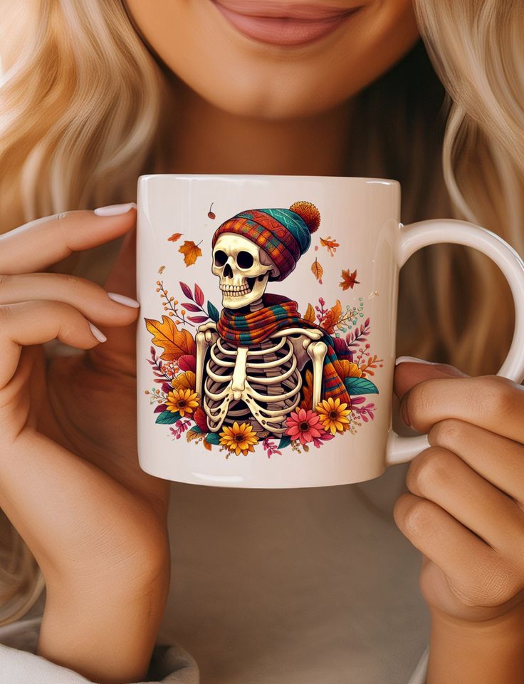 Halloween Skeleton Mug, Fall Skeleton Mug, Halloween Spooky Skeleton Gift