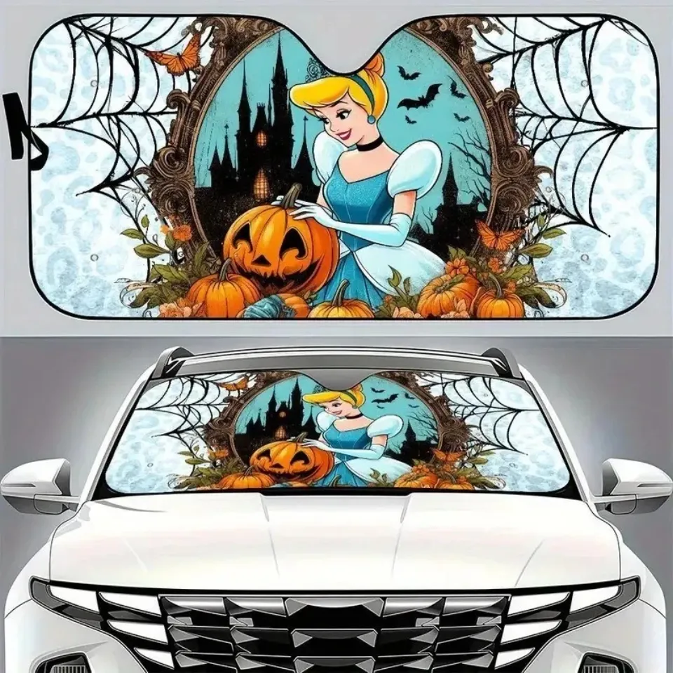 Cinde Princess Mirror Spider Web Halloween Car Windshield Sun Shade 3D