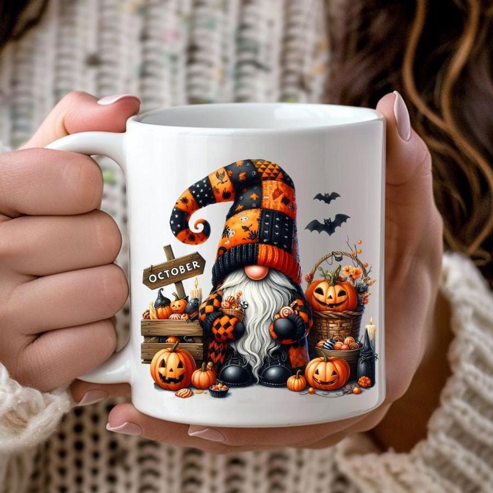 Ceramic Mug, October Halloween Cute Spooky Gnome Mug