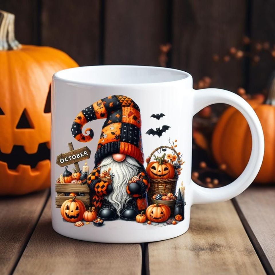 Ceramic Mug, October Halloween Cute Spooky Gnome Mug