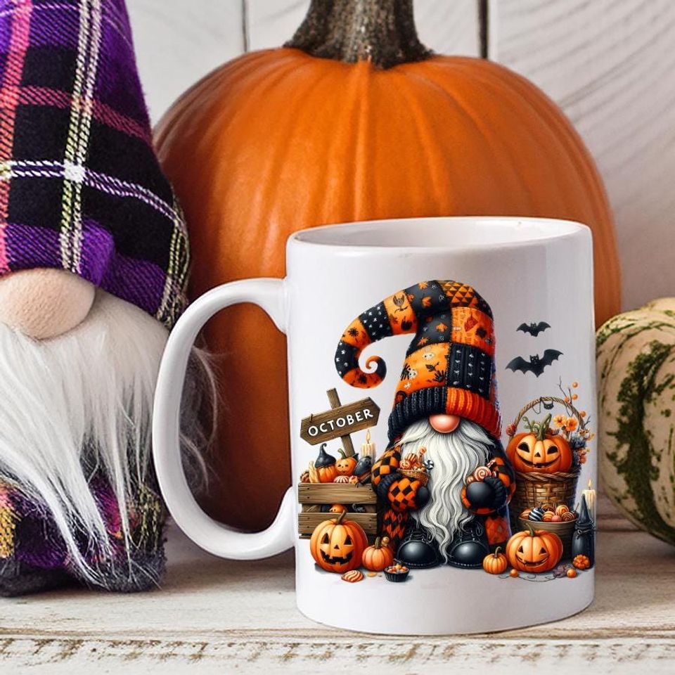 Ceramic Mug, October Halloween Cute Spooky Gnome Mug