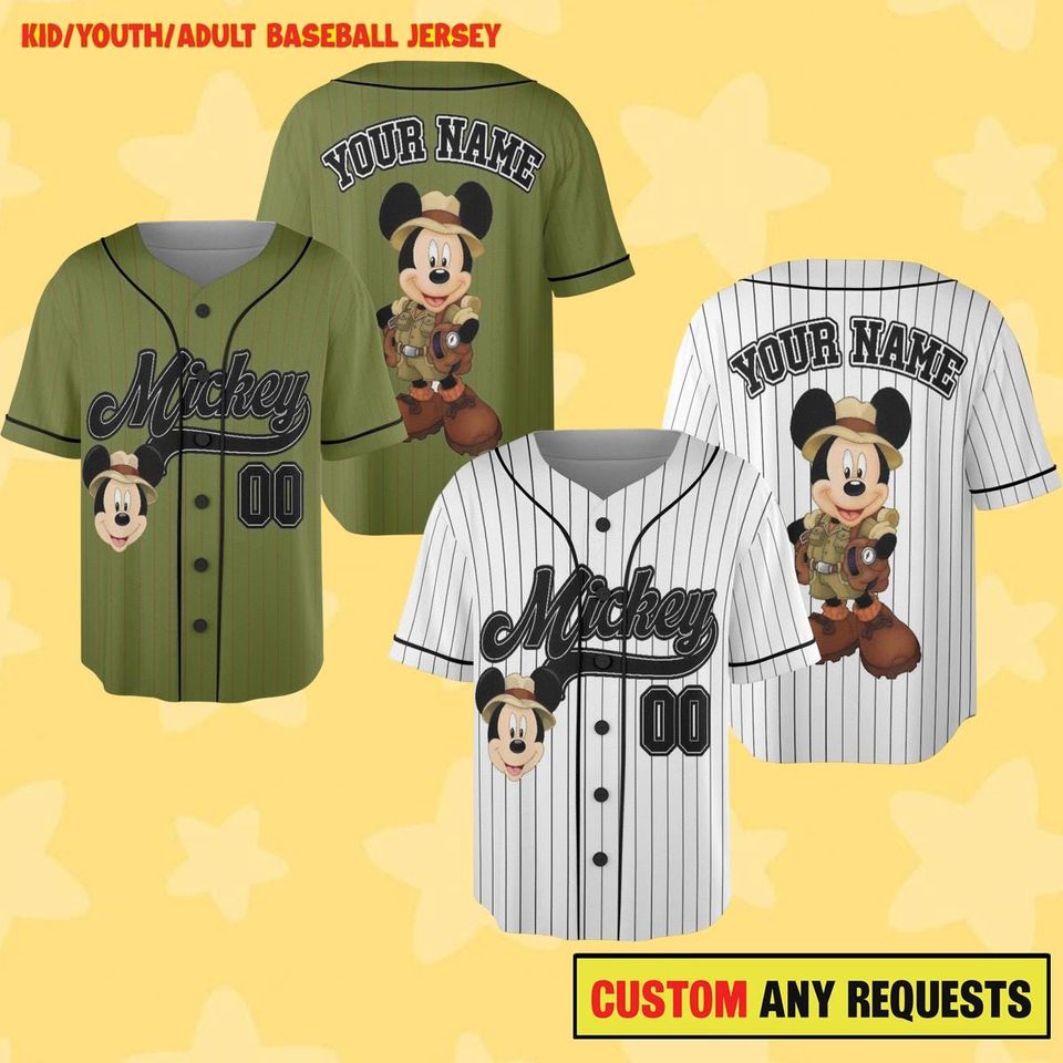 Custom Name Mickey Mouse Safari Baseball Jersey