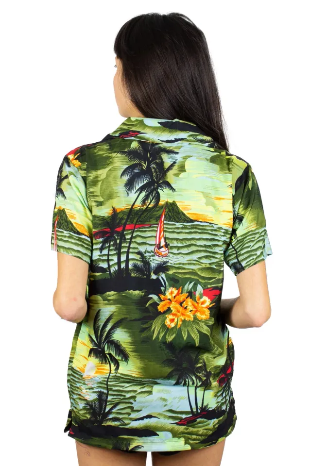 Funky Hawaiian Blouse Surf Dark Green