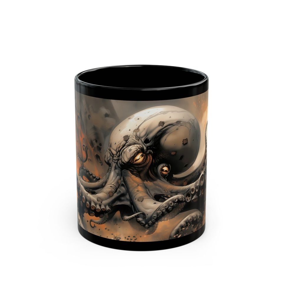 Angry Octopus Mug 11oz 15oz Black Ceramic Kitchen & Dining