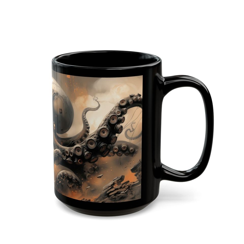 Angry Octopus Mug 11oz 15oz Black Ceramic Kitchen & Dining