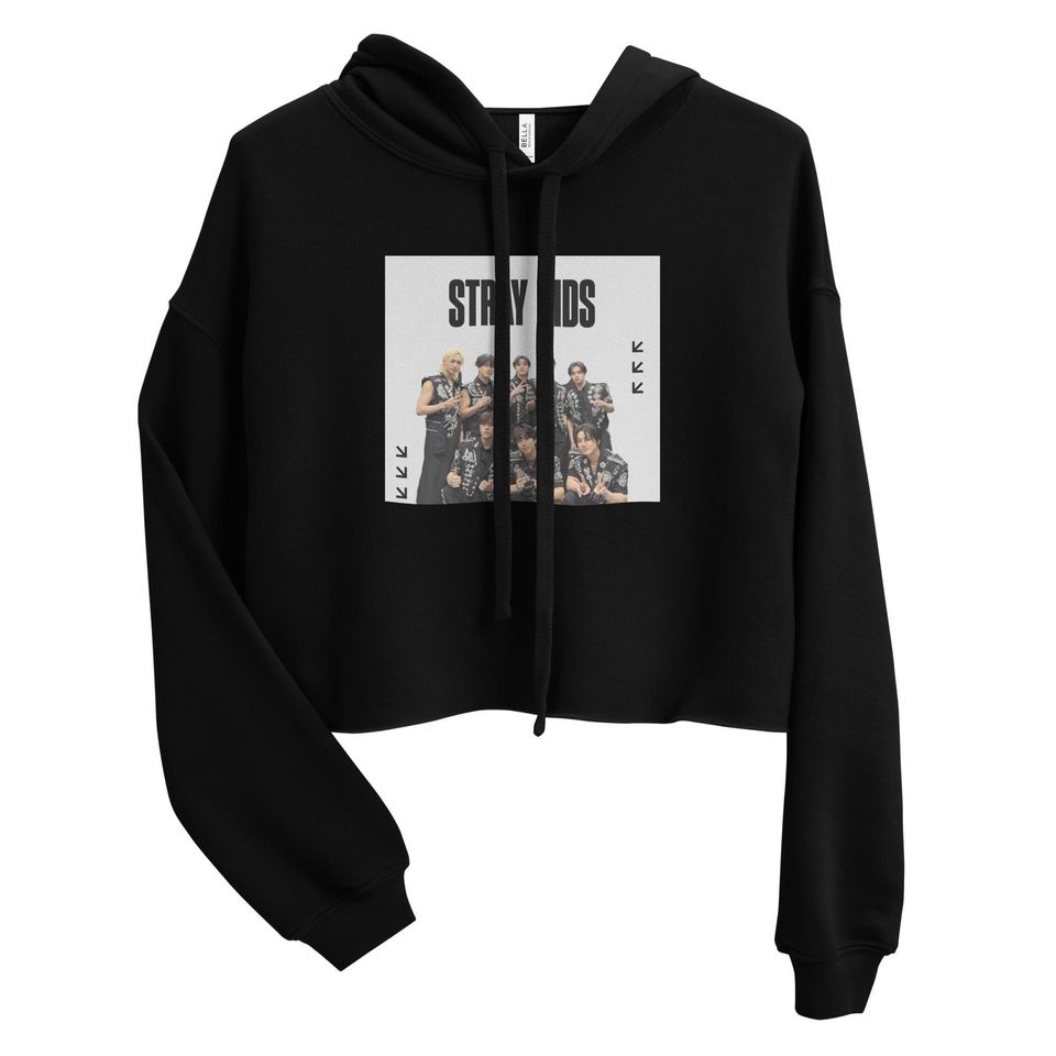 Black Cropped Hoodie  Stray Kids Inspired Graphic  Minimal K-pop Streetwear