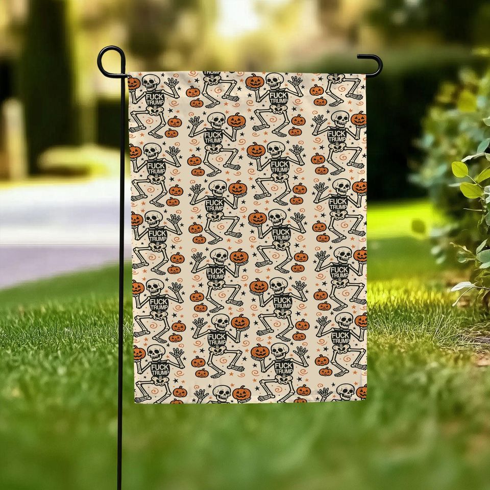 Anti Trump Halloween Garden Flag: Funny Skeleton Pumpkin, Liberal Fall Decor