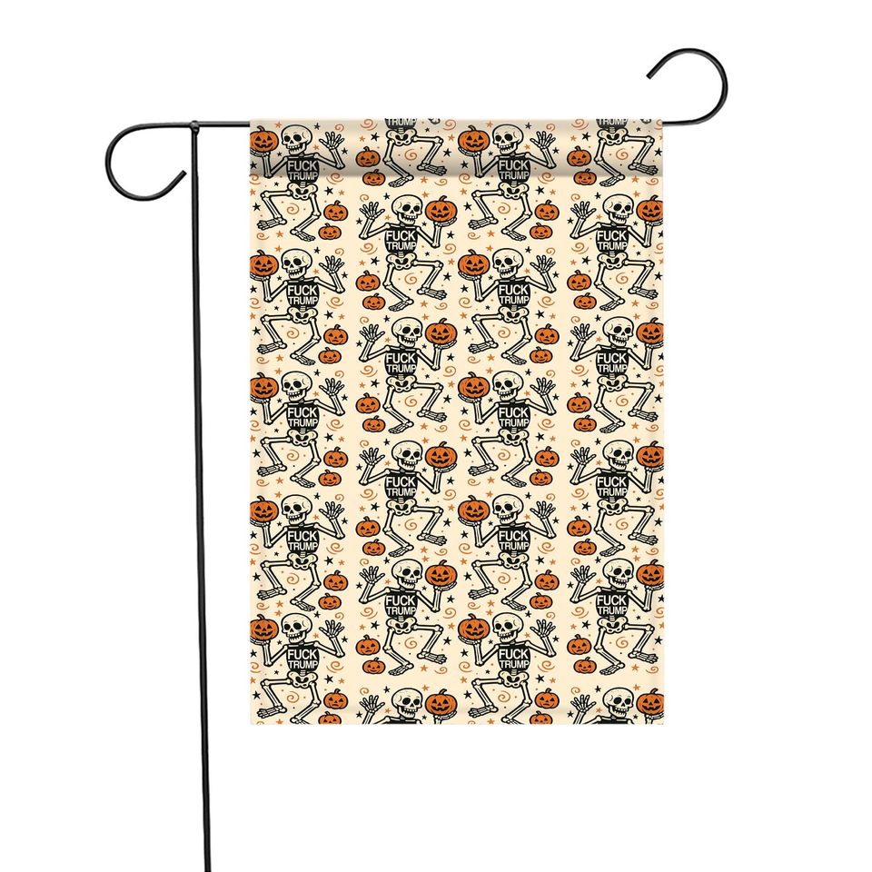 Anti Trump Halloween Garden Flag: Funny Skeleton Pumpkin, Liberal Fall Decor