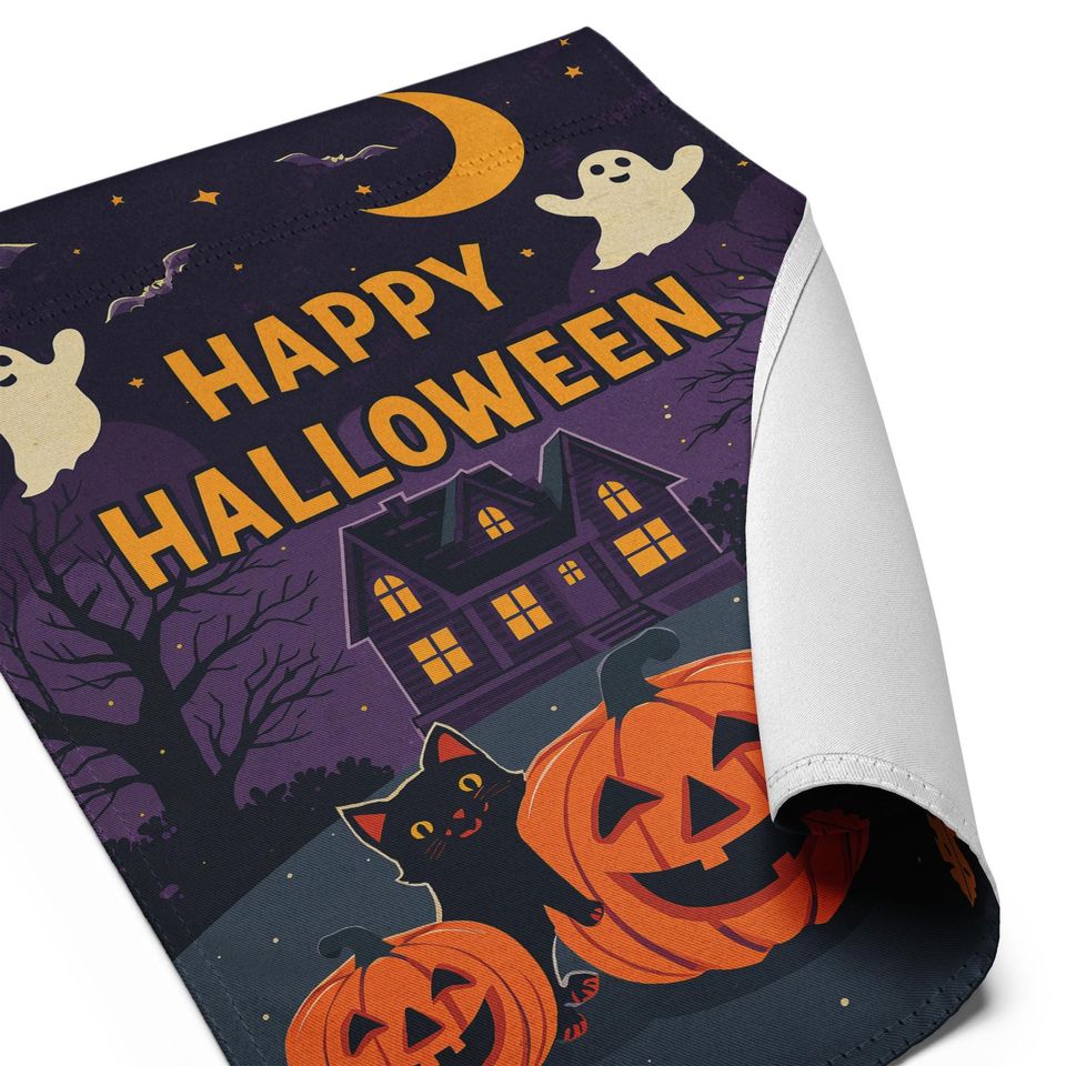 Halloween Garden Flag: Ghosts, Cat, Pumpkins - 12x17 Fall Decor