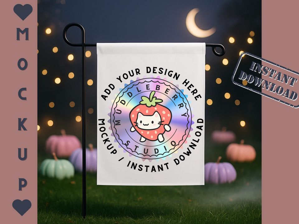 Halloween Garden Flag Mockup: Pastel Pumpkins