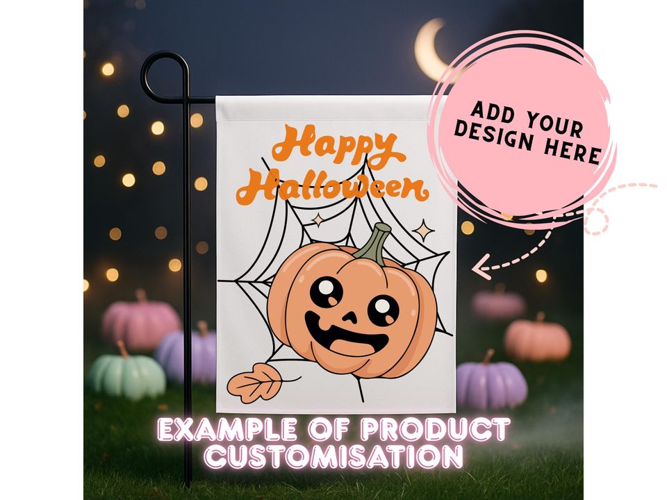 Halloween Garden Flag Mockup: Pastel Pumpkins