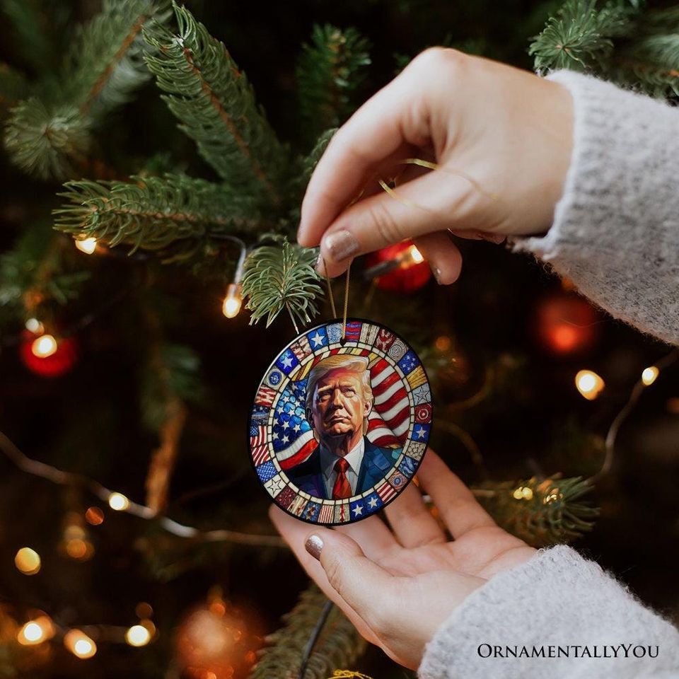 Donald Trump Stained Glass Ornament for Election Support Christmas Gift