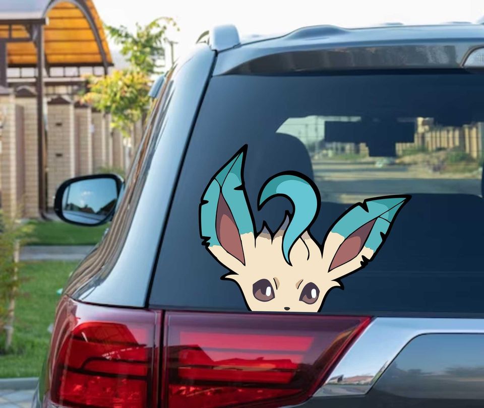 Leafeon Peeking Window Vinyl Decal - Cute Anime Eevee Evolution Sticker for Wall Decor