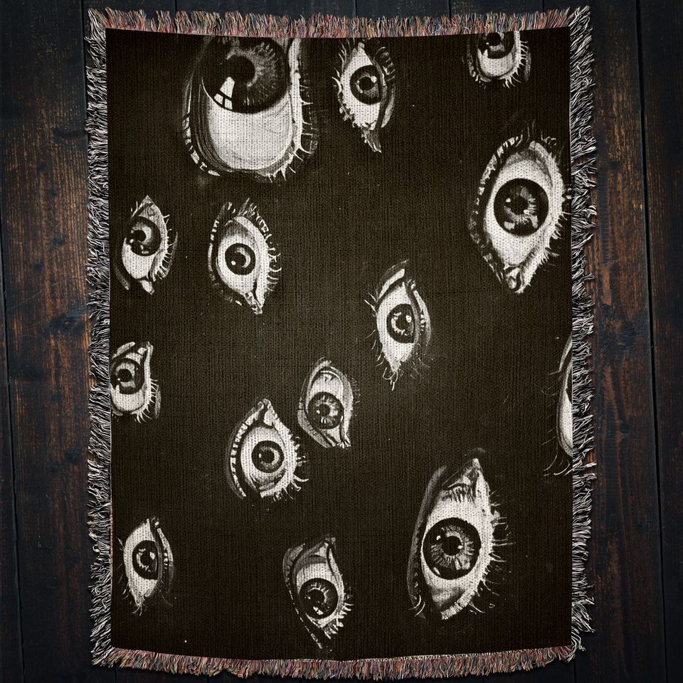Evil Eye Woven Blanket: Vintage Horror Occult Decor