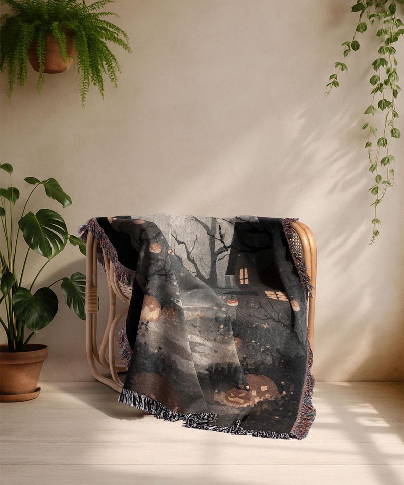 Halloween Witch   Woven Blanket, Spooky Fall Blanket, Witch Silhouette Blanket, Halloween Decor Blanket, Autumn Night Blanket Gift