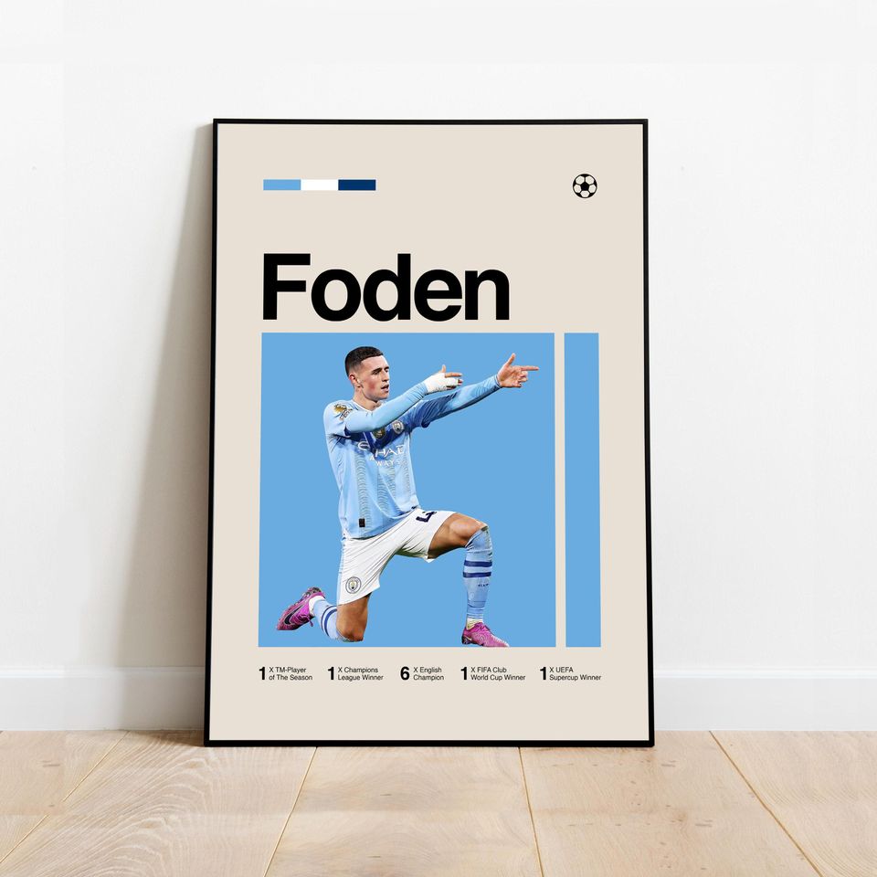 Phil Foden Poster - Minimalist Mid century Modern Football Wall Art Print