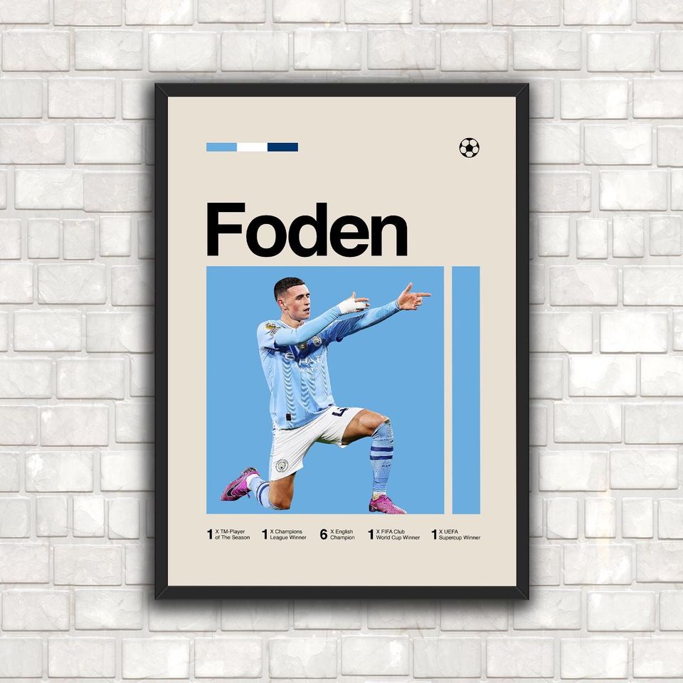 Phil Foden Poster - Minimalist Mid century Modern Football Wall Art Print