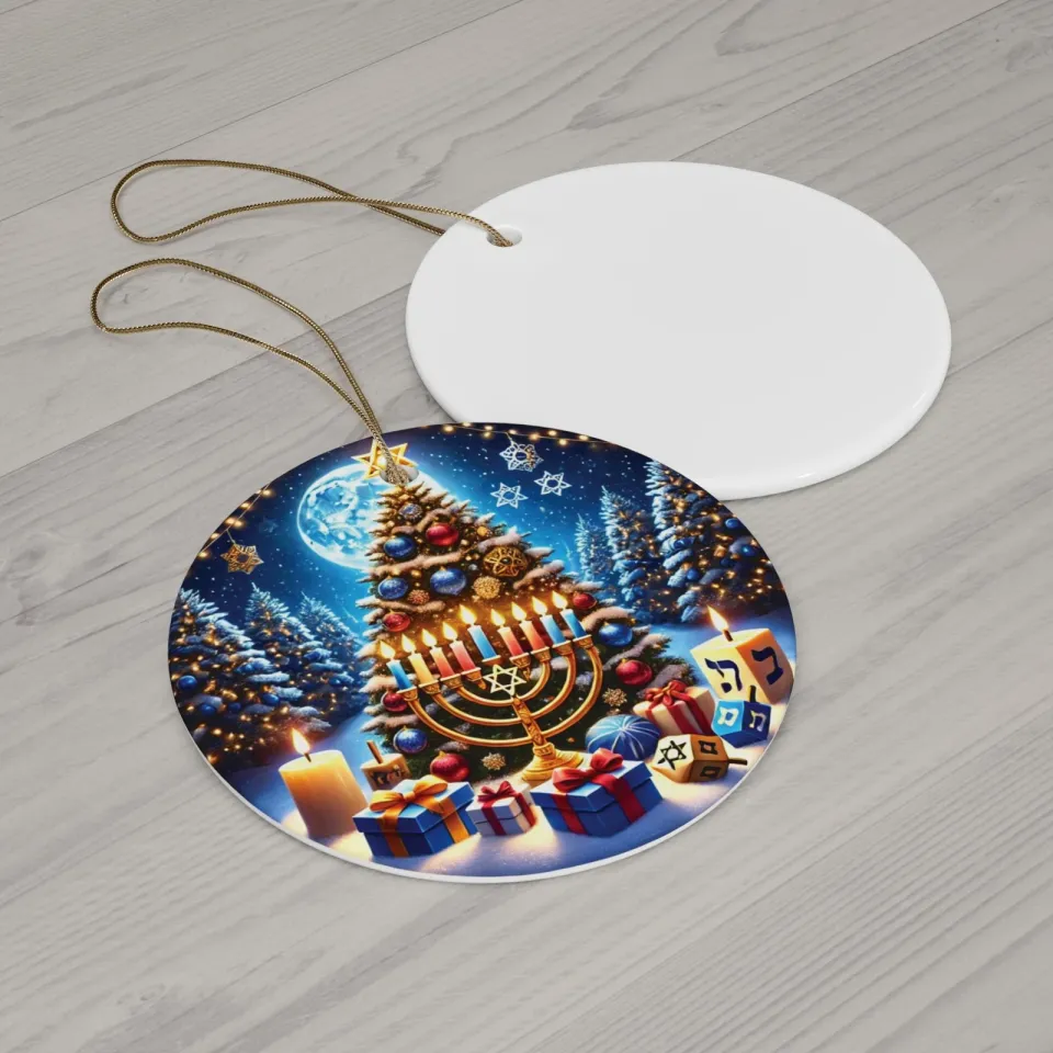 Interfaith Hanukkah and Christmas Ceramic Ornament