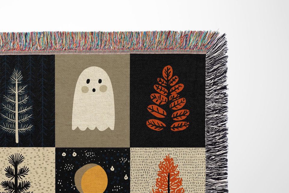 Ghost Forest Woven Blanket: Halloween Cottagecore Tapestry