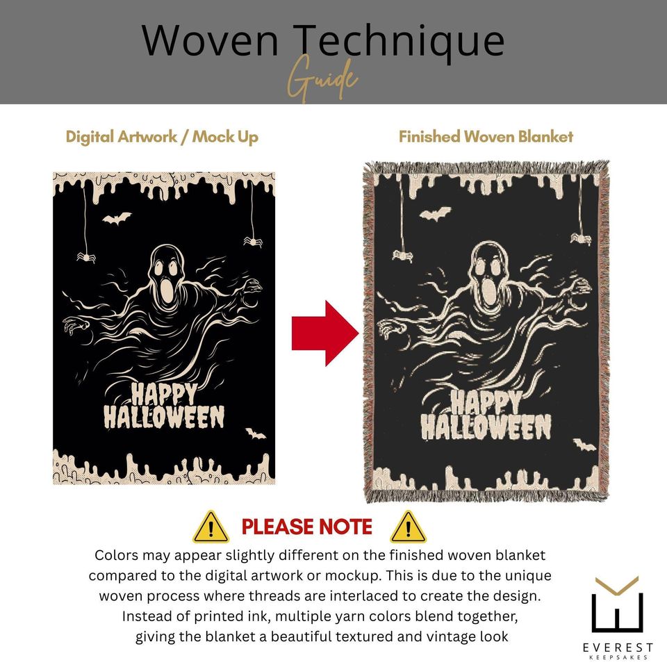 Halloween Woven Blanket: Custom Ghost Throw, Fall Decor